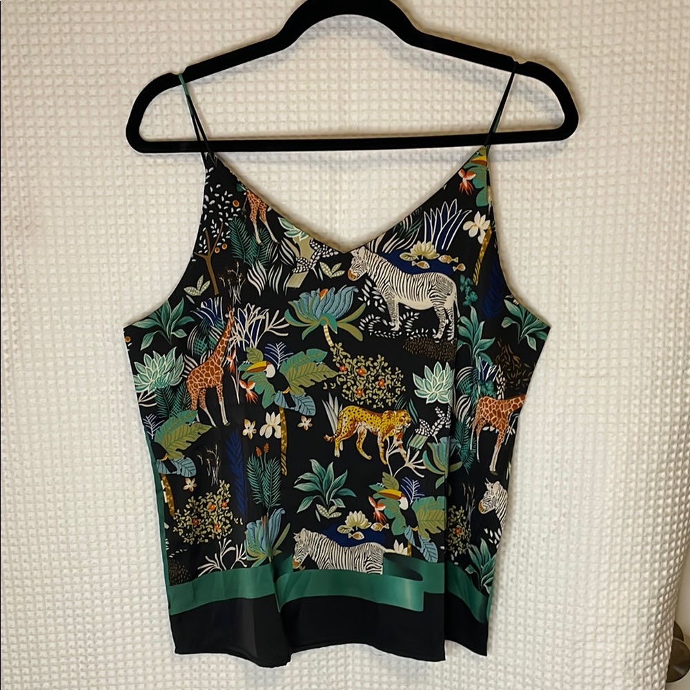 Black Satin Camisole with Exotic Animals Lined Top 2xl